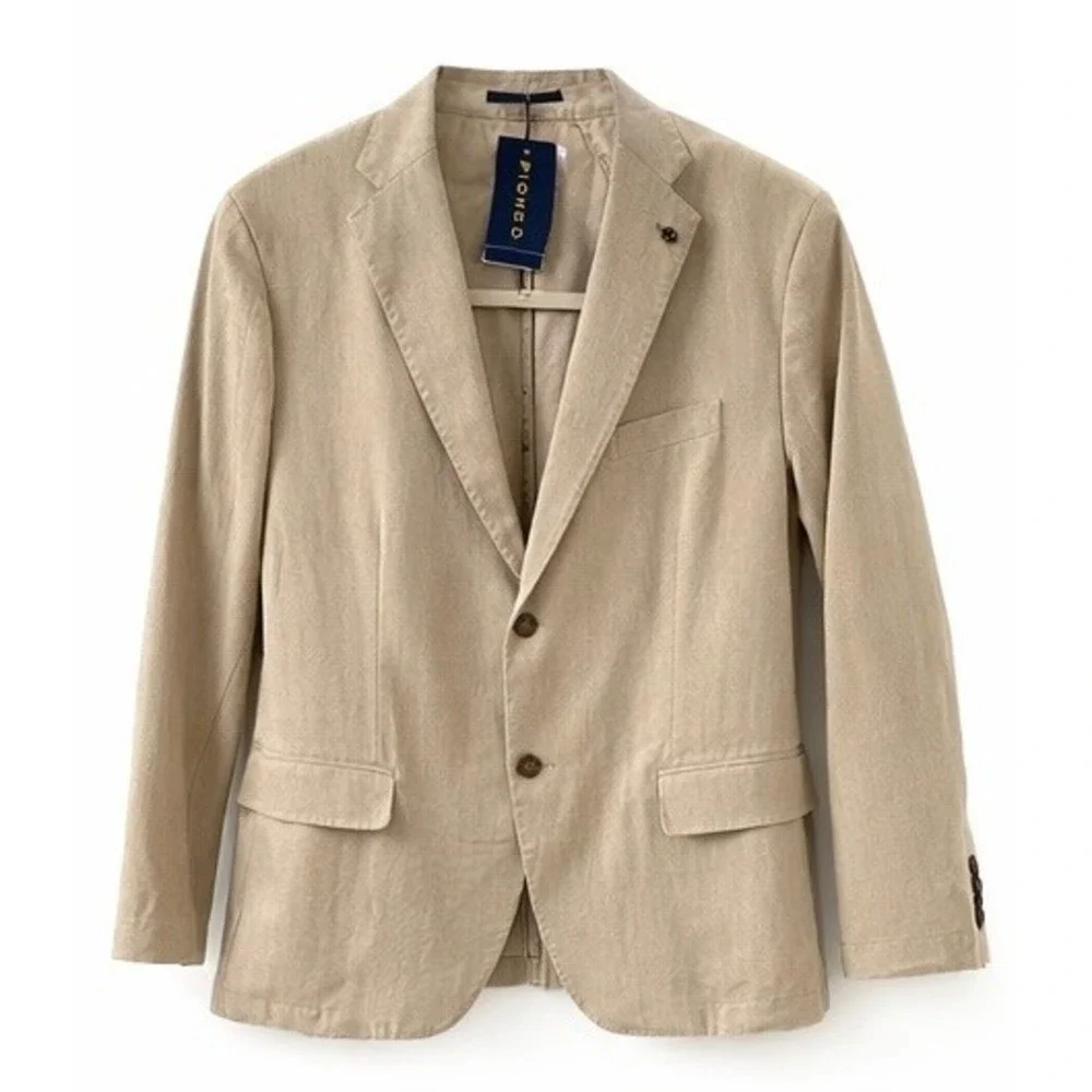 Piombo Tan Cotton Linen Herringbone Blazer‎ Italian Tailored  Blazer 56/US46 NEW